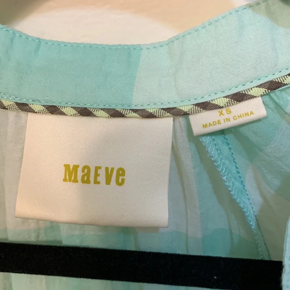 Anthropologie Maeve Short Sleeve Gingham Flutter Top in Mint Sz XS - Picture 4 of 9